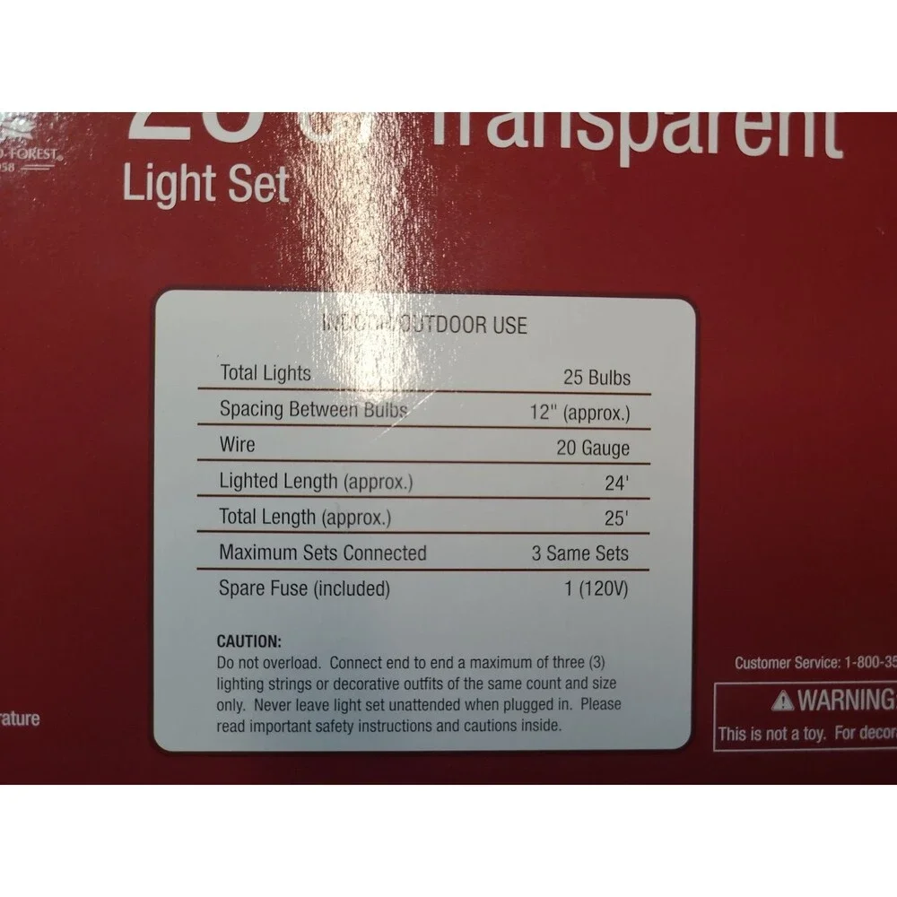 25-Ft 25-Light C7 CLEAR CHRISTMAS String Light Set GREEN WIRE End-To-End